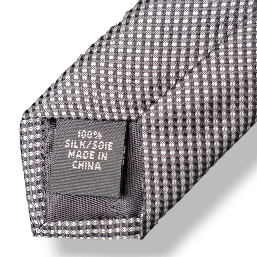 Calvin Klein Polka Dot Tie Men's Silver Black Necktie Standard Classic Preppy - Picture 4 of 5
